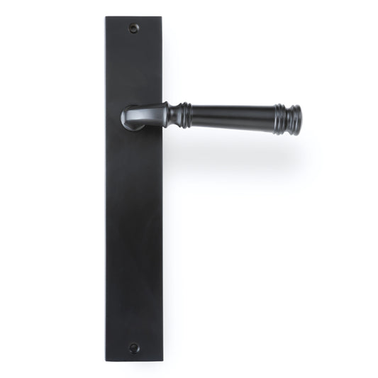 Tuscany Lever on Rectangle Passage Plate in Matt Black – contemporary passage door handle for modern architectural spaces.