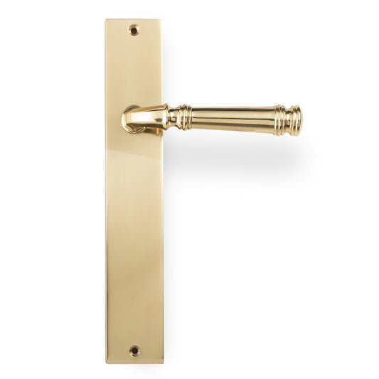 Tuscany Lever on Rectangle Passage Plate in Polished Brass – classic high-shine door handle for elegant and formal interiors.