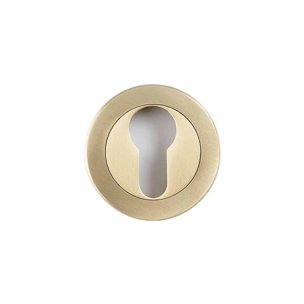 Euro Escutcheon 50mm in Satin Brass – soft gold euro escutcheon for elegant and refined interior projects.