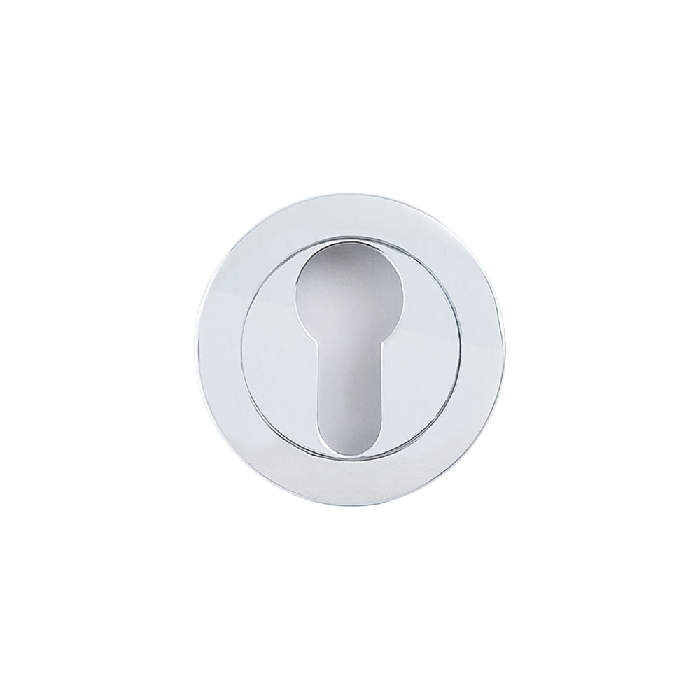 Euro Escutcheon 50mm in Chrome Plate – polished keyhole cover for sleek and modern door designs.
