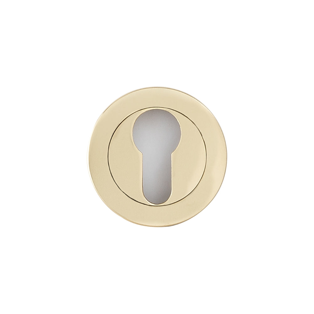 Euro Escutcheon 50mm in Polished Brass – high-shine traditional escutcheon for formal and classic interiors.