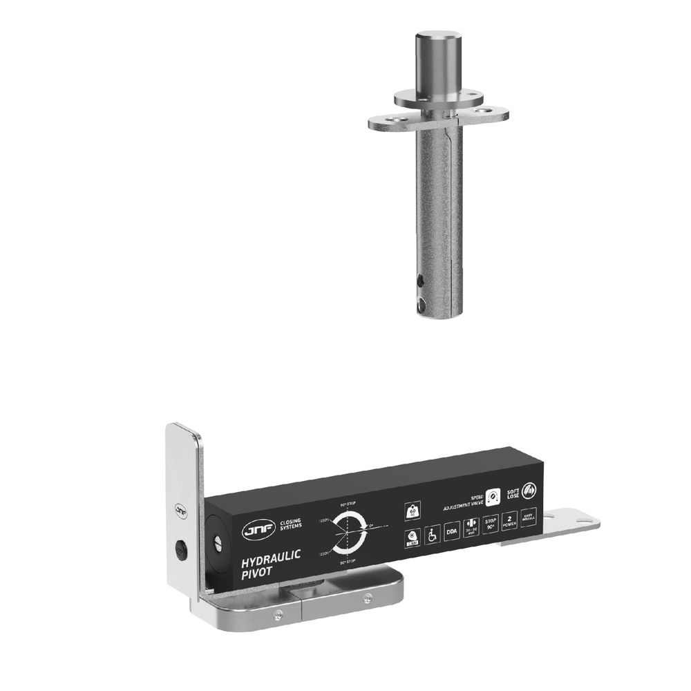 Product picture of the IN.05.203.HO JNF Hydraulic Pivot for 60kgs maximum door weight on a white background.