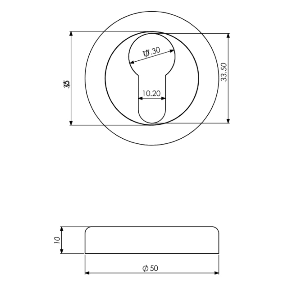 Specification drawing with measurements of the Apollo Design concealed euro escutcheon.