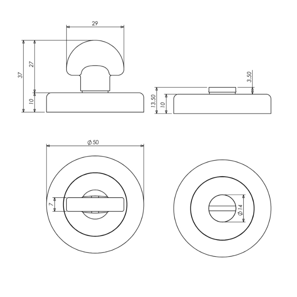 Architectural specification drawing with measurements of the traditional privacy turn.