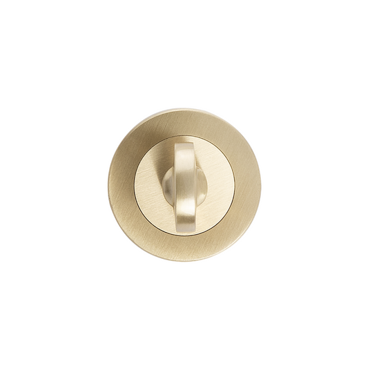 Product picture of the Satin Brass Privacy Turn and Release Concealed Fix on a white background.