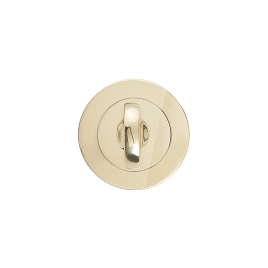 Product picture of the Polished Brass Privacy Turn and Release Concealed Fix on a white background.