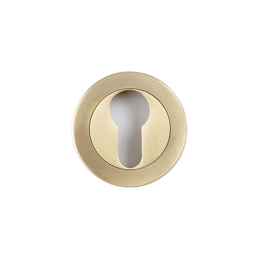 Euro Escutcheon 50mm in Satin Brass – soft gold euro escutcheon for elegant and refined interior projects.