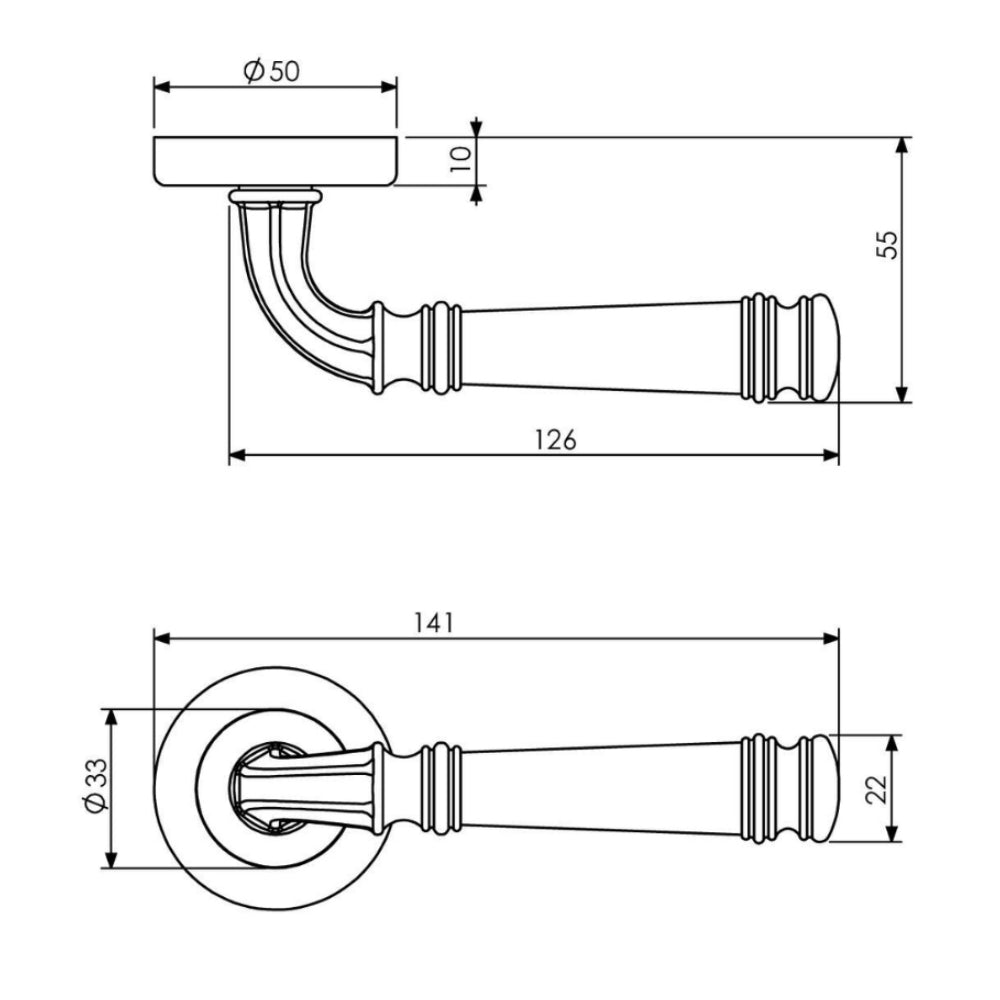 Specification drawing of the Tuscany Lever Handle On Round Rose.
